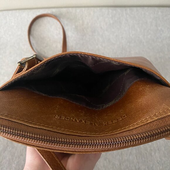 Derek Alexander Two Sided Zip Cross Body Bag Tan Premium Genuine Leather - Picture 9 of 16